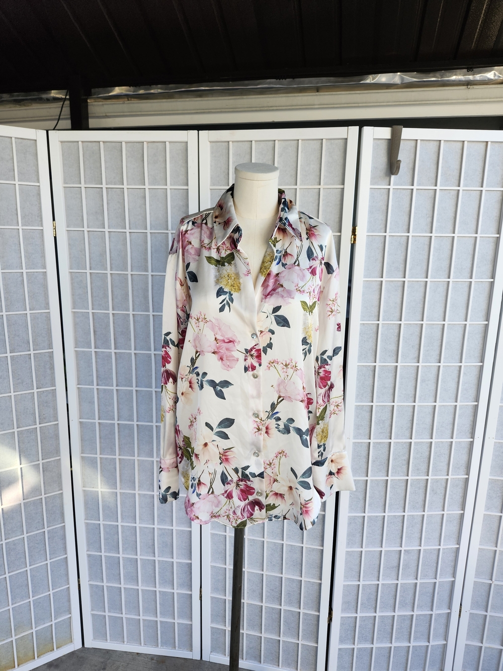 Zara Cream Floral Blouse with Pink & Green Accents